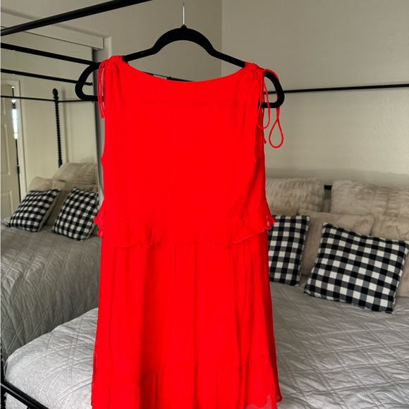 Sézane Robe Albertina Corail Silk Ruffle Trim A-Line Mini Dress Red 36 US-4 - Picture 5 of 8